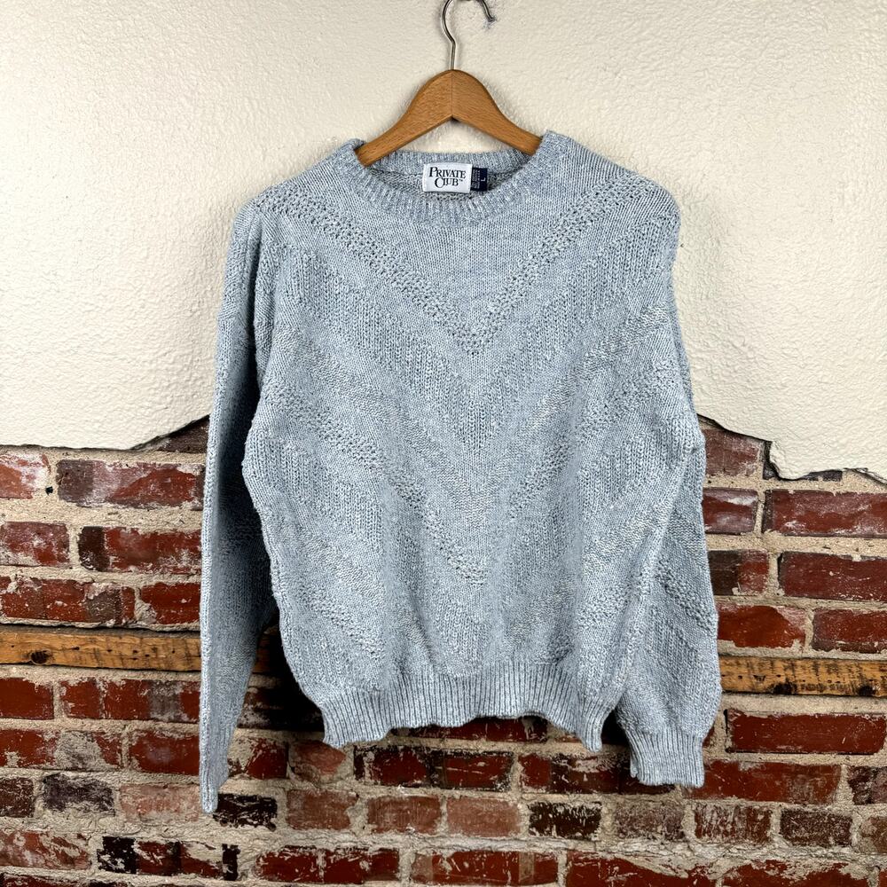 Vintage Private Club Sweater Sz Large Blue Cotton Crewneck Textured Knit USA 90s